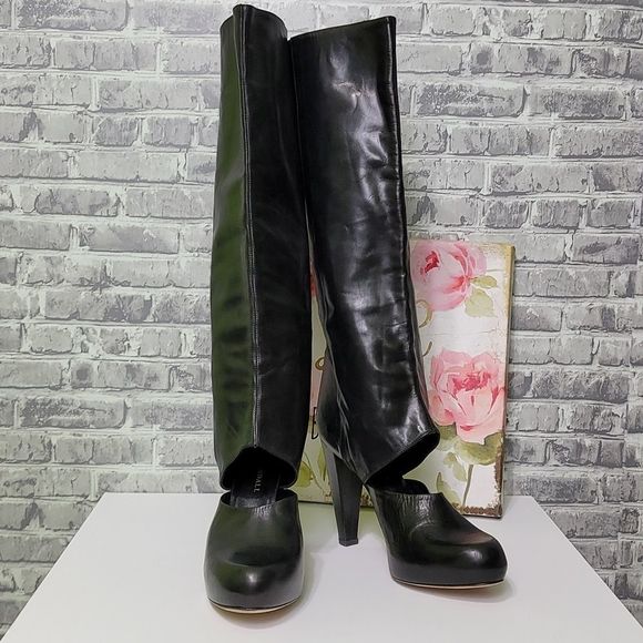 Loeffler Randall Shoes - Loeffler Randall Bette Platform Cut Out Knee High Black Heeled Boot 10B
